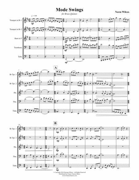 Free Sheet Music Mode Swings For Brass Quintet