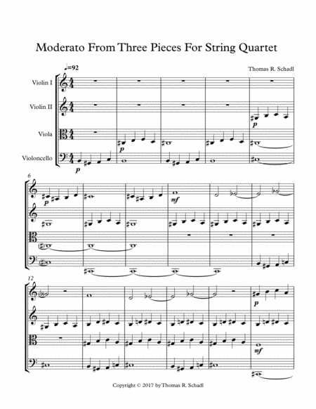 Moderato From Three Pieces For String Quartet Sheet Music