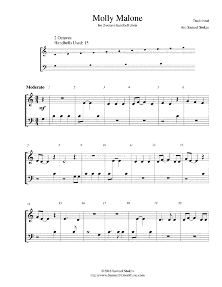 Molly Malone Cockles And Muscles For 2 Octave Handbell Choir Sheet Music