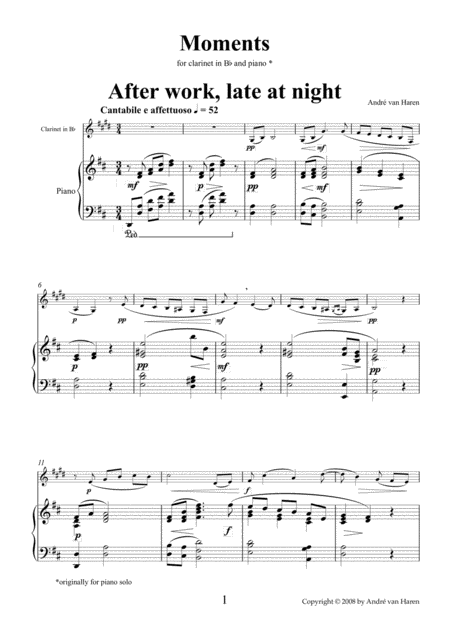 Moments For B Flat Clarinet And Piano Sheet Music