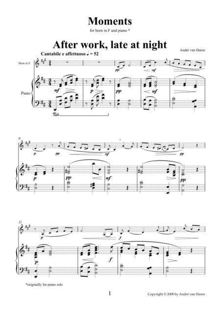 Free Sheet Music Moments For Horn In F And Piano