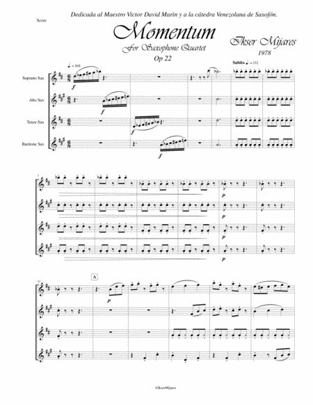 Momentum Op 22 For Saxophone Quartet Sheet Music