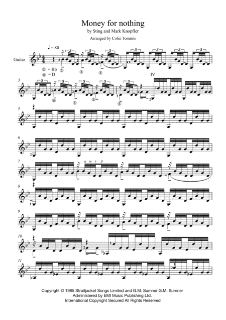 Free Sheet Music Money For Nothing