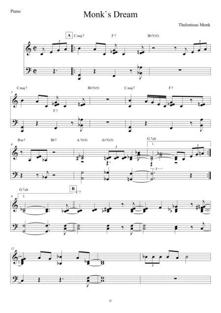 Monks Dream Piano Sheet Music