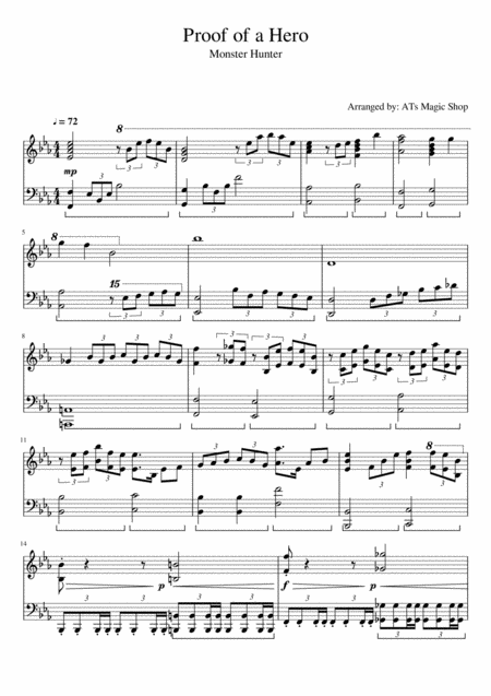 Free Sheet Music Monster Hunter Proof Of A Hero Piano Cover