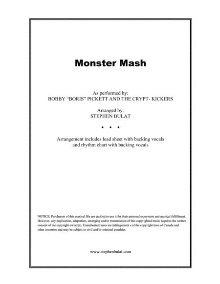 Free Sheet Music Monster Mash Bobby Boris Pickett The Crypt Kickers Lead Sheet In Original Key Of G