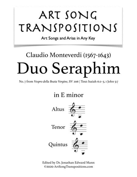 Monteverdi Duo Seraphim Transposed To E Minor Sheet Music