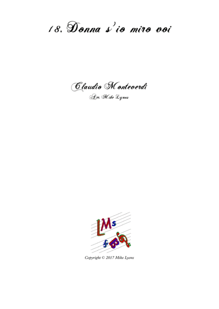 Free Sheet Music Monteverdi First Book Of Madrigals No 18 Donna Sio Miro Voi