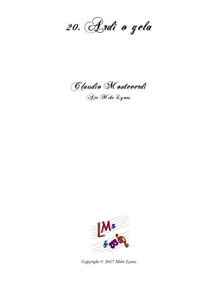 Free Sheet Music Monteverdi First Book Of Madrigals No 20 Ardi O Gela