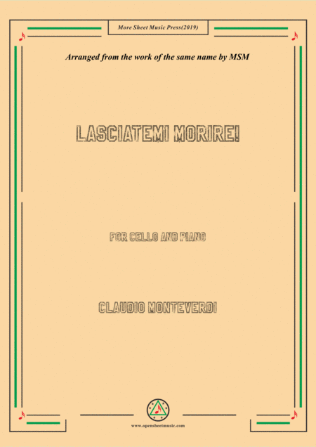 Free Sheet Music Monteverdi Lasciatemi Morire For Cello And Piano