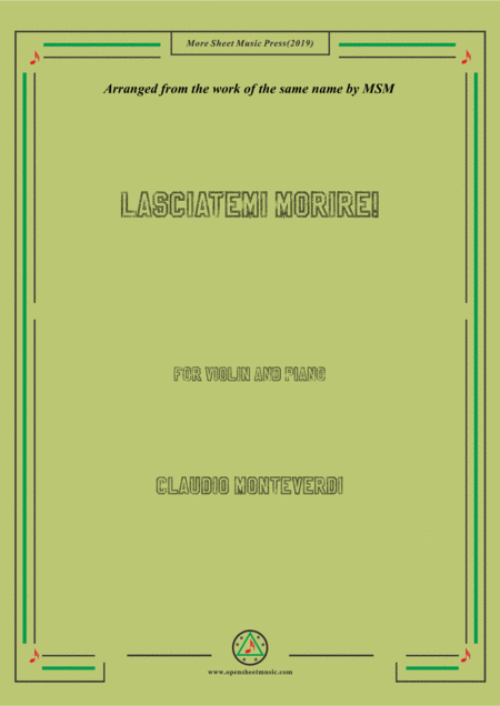 Monteverdi Lasciatemi Morire For Violin And Piano Sheet Music