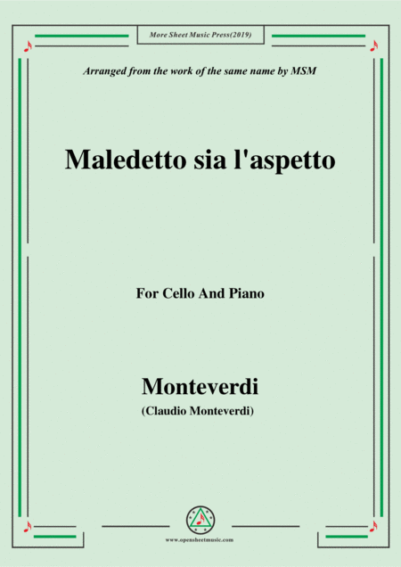 Monteverdi Maledetto Sia L Aspetto For Cello And Piano Sheet Music