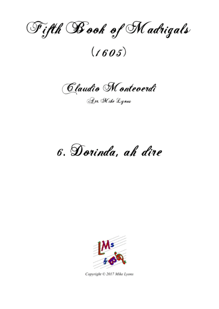 Free Sheet Music Monteverdi The Fifth Book Of Madrigals 1605 6 Dorinda Ah Dir