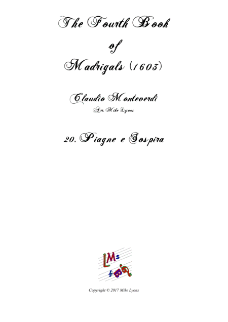 Free Sheet Music Monteverdi The Fourth Book Of Madrigals 20 Piagne E Sospira