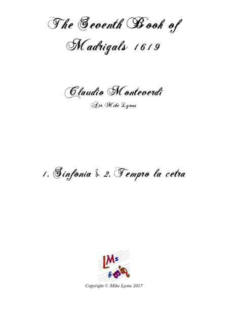 Monteverdi The Seventh Book Of Madrigals 1619 01 Sinfonia And Tempro La Cetra A5 Sheet Music