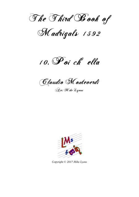 Free Sheet Music Monteverdi The Third Book Of Madrigals No 10 Poi Ch Ella