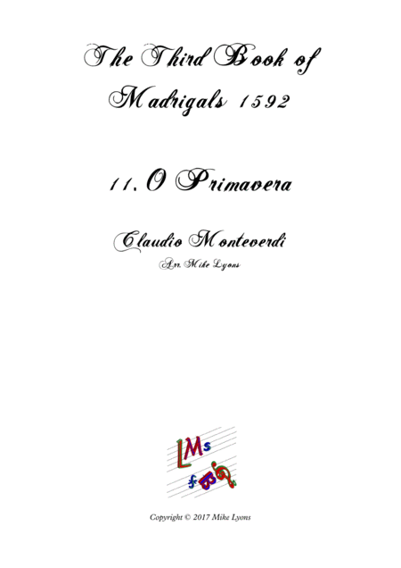 Free Sheet Music Monteverdi The Third Book Of Madrigals No 11 O Primavera