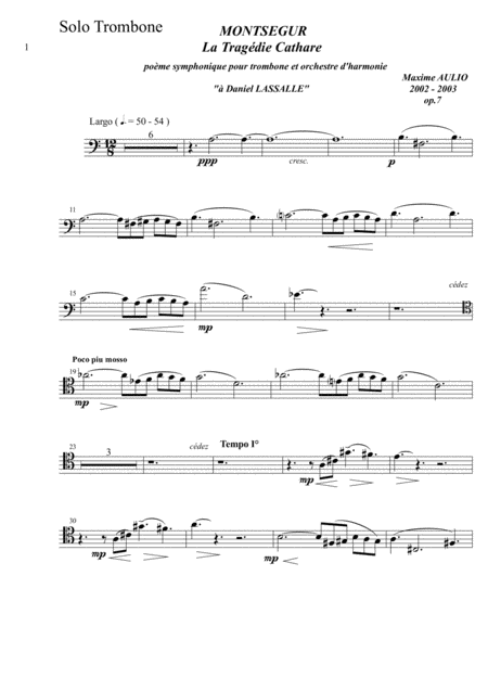 Montsegur The Cathar Tragedy Symphonic Poem For Solo Trombone And Orchestra Set Of Parts Woodwinds Sheet Music