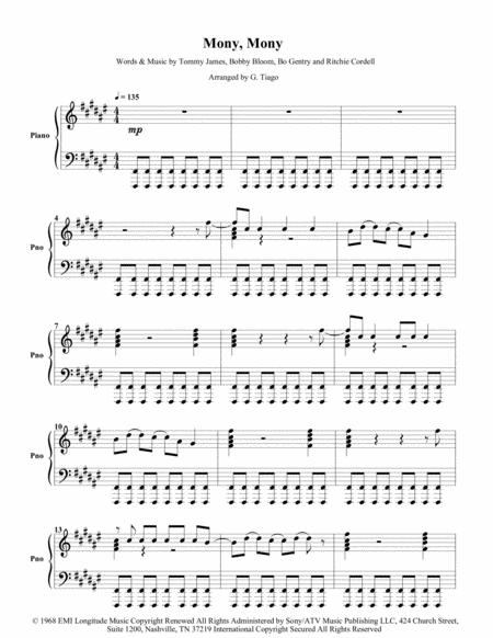 Free Sheet Music Mony Mony Piano Solo