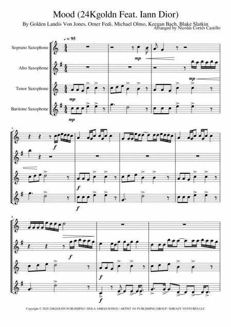 Mood 24kgoldn Sax Quartet Sheet Music