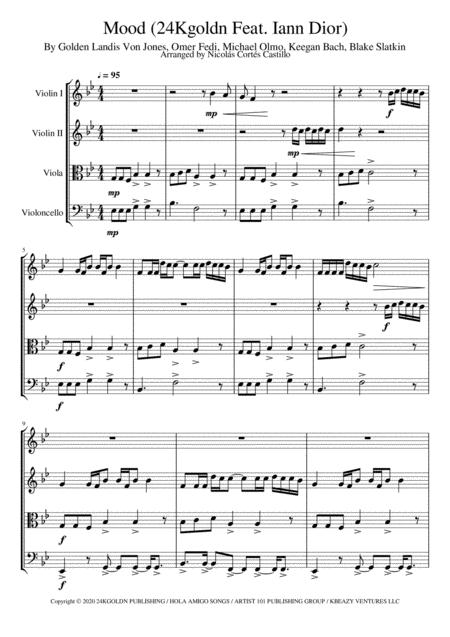 Mood 24kgoldn String Quartet Sheet Music