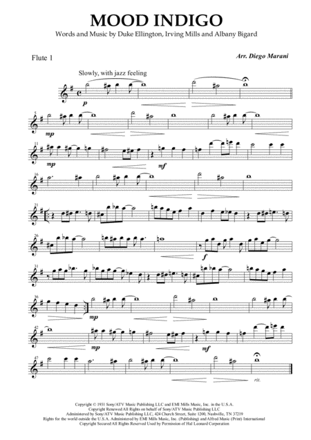 Mood Indigo For Flute Quartet Sheet Music