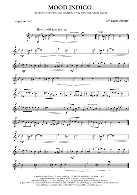 Free Sheet Music Mood Indigo For Saxophone Quintet