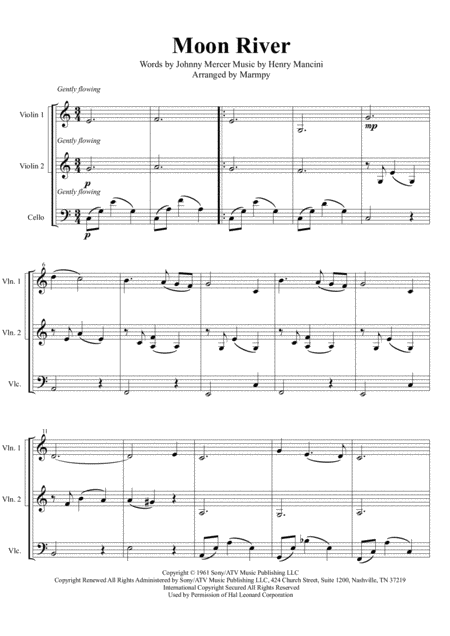 Free Sheet Music Moon River Arranged For String Trio