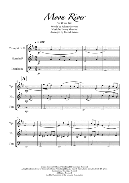 Moon River Brass Trio Sheet Music