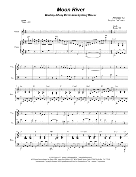 Moon River Duet For Violin And Cello Sheet Music