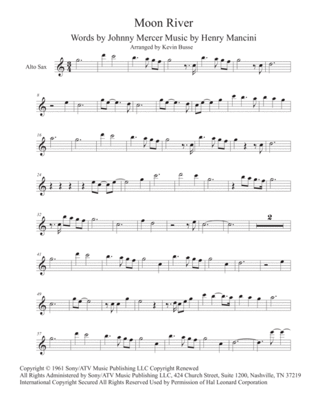 Moon River Easy Key Of C Alto Sax Sheet Music