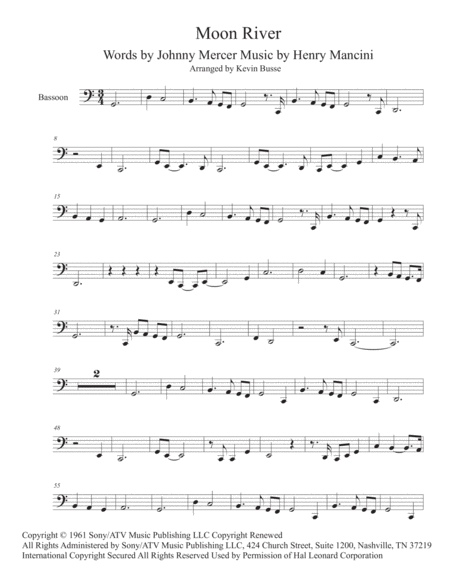 Free Sheet Music Moon River Easy Key Of C Bassoon