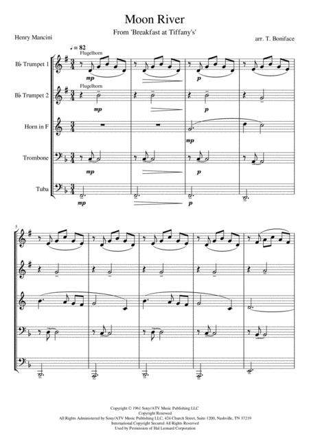 Moon River For Brass Quintet Sheet Music