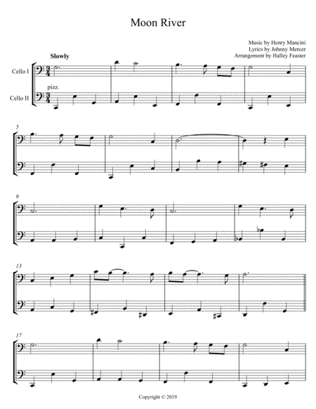 Moon River For Cello Duo Sheet Music