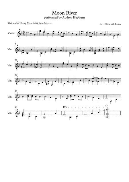 Moon River Solo Violin Sheet Music