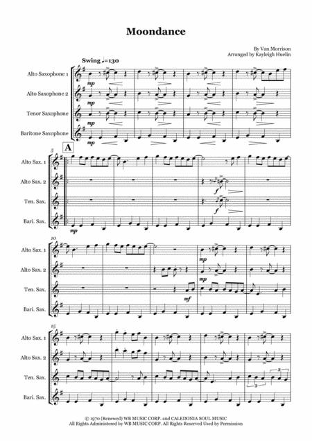 Moondance By Van Morrison Michael Buble Saxophone Quartet Aatb Sheet Music