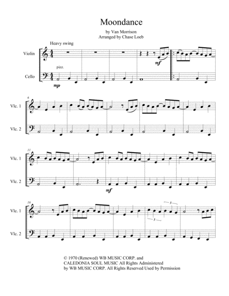Free Sheet Music Moondance For Cello And Violin