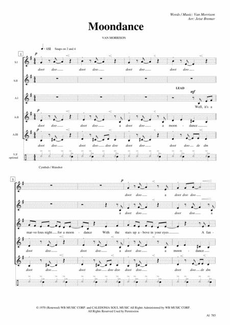 Free Sheet Music Moondance Ssaaa A Capella