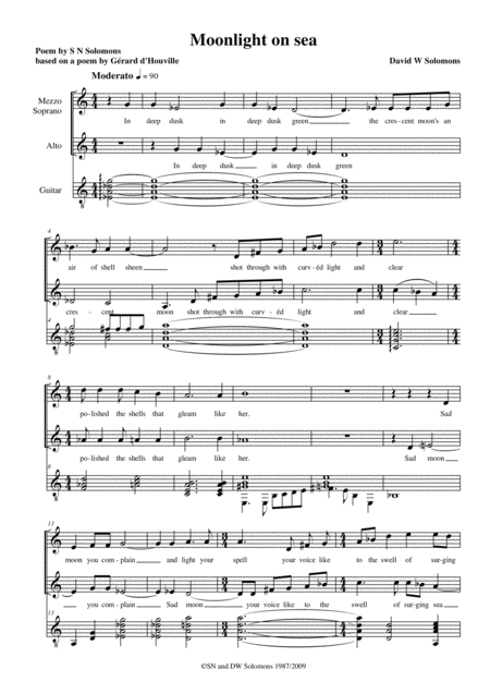 Moonlight On Sea Mezzo Sopranos Altos And Guitar Sheet Music