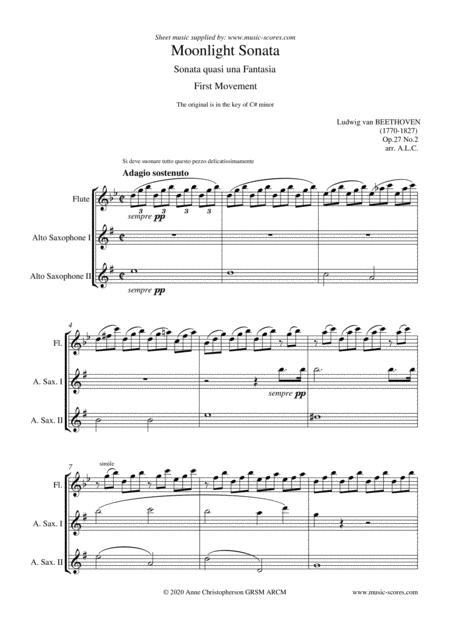 Moonlight Sonata 1st Movement Flute And 2 Alto Saxophones Sheet Music