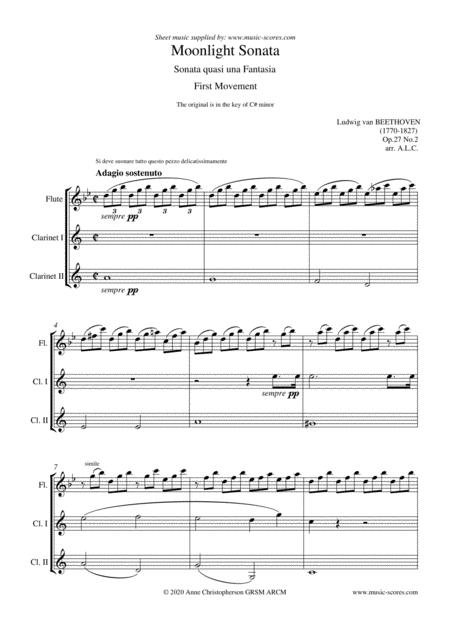 Free Sheet Music Moonlight Sonata 1st Movement Flute And 2 Clarinets