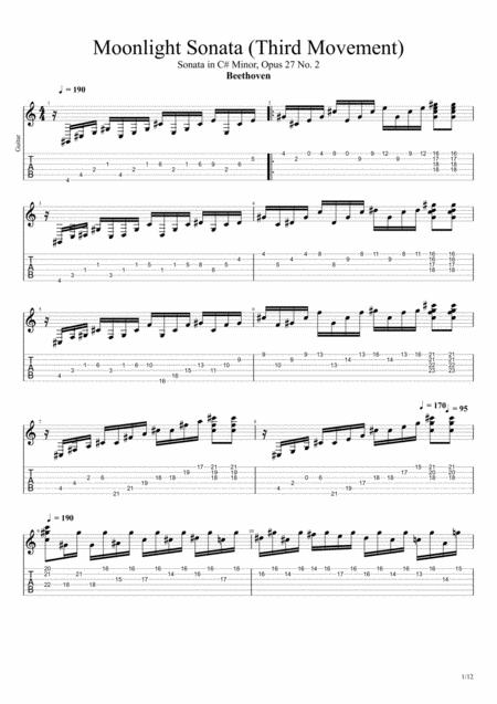 Moonlight Sonata 3rd Movement Guitar Solo Sheet Music