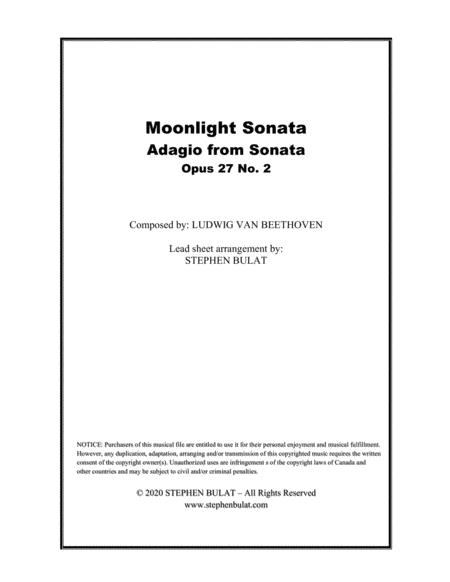 Free Sheet Music Moonlight Sonata Adagio From Sonata Opus 27 No 2 Beethoven Lead Sheet In Original Key Of C Minor