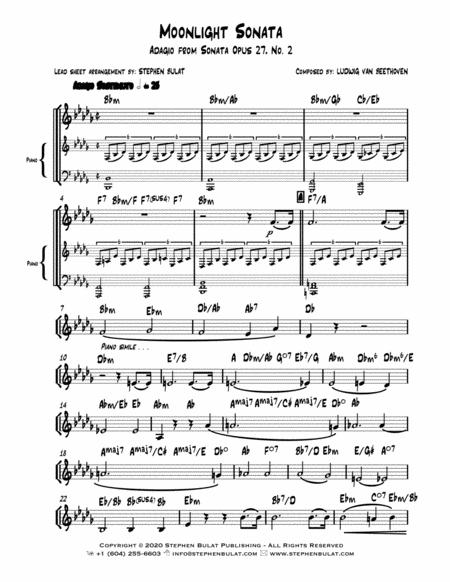 Moonlight Sonata Adagio From Sonata Opus 27 No 2 Beethoven Lead Sheet Key Of Bb Minor Sheet Music