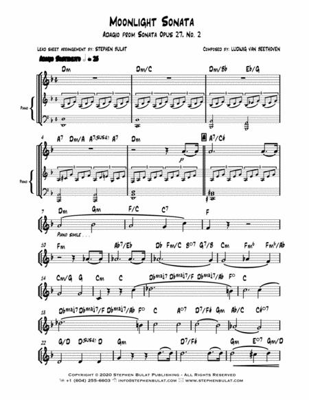 Moonlight Sonata Adagio From Sonata Opus 27 No 2 Beethoven Lead Sheet Key Of D Minor Sheet Music