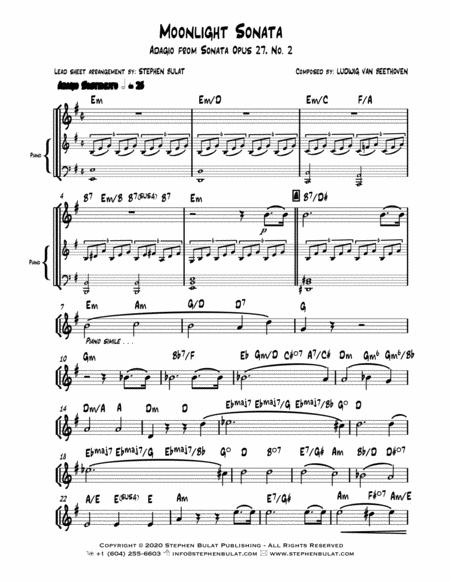 Moonlight Sonata Adagio From Sonata Opus 27 No 2 Beethoven Lead Sheet Key Of E Minor Sheet Music