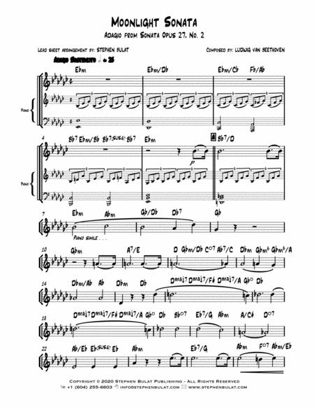 Free Sheet Music Moonlight Sonata Adagio From Sonata Opus 27 No 2 Beethoven Lead Sheet Key Of Eb Minor