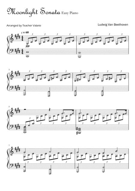 Free Sheet Music Moonlight Sonata Beethoven Piano Solo Easy Short Original