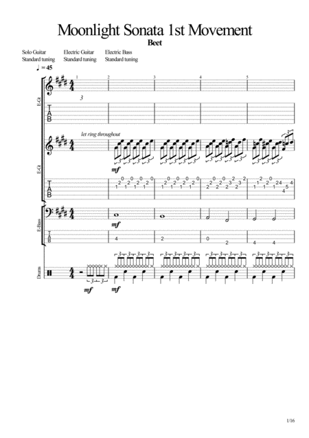 Moonlight Sonata C Minor 1st Movement Full Rock Score Sheet Music