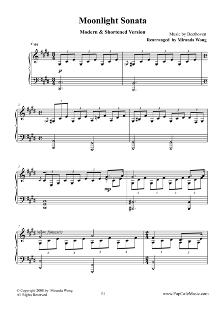 Moonlight Sonata Easy Piano Sheet Music